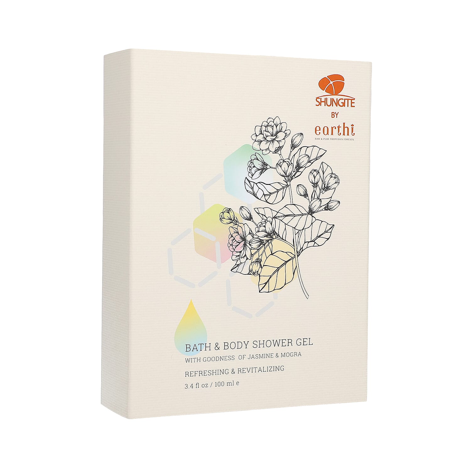 Shungite Enriched Earthi Jasmine and Mogra Bath & Body Shower Gel with Complementary Almond and Saffron Body Lotion (100ml-50ml)