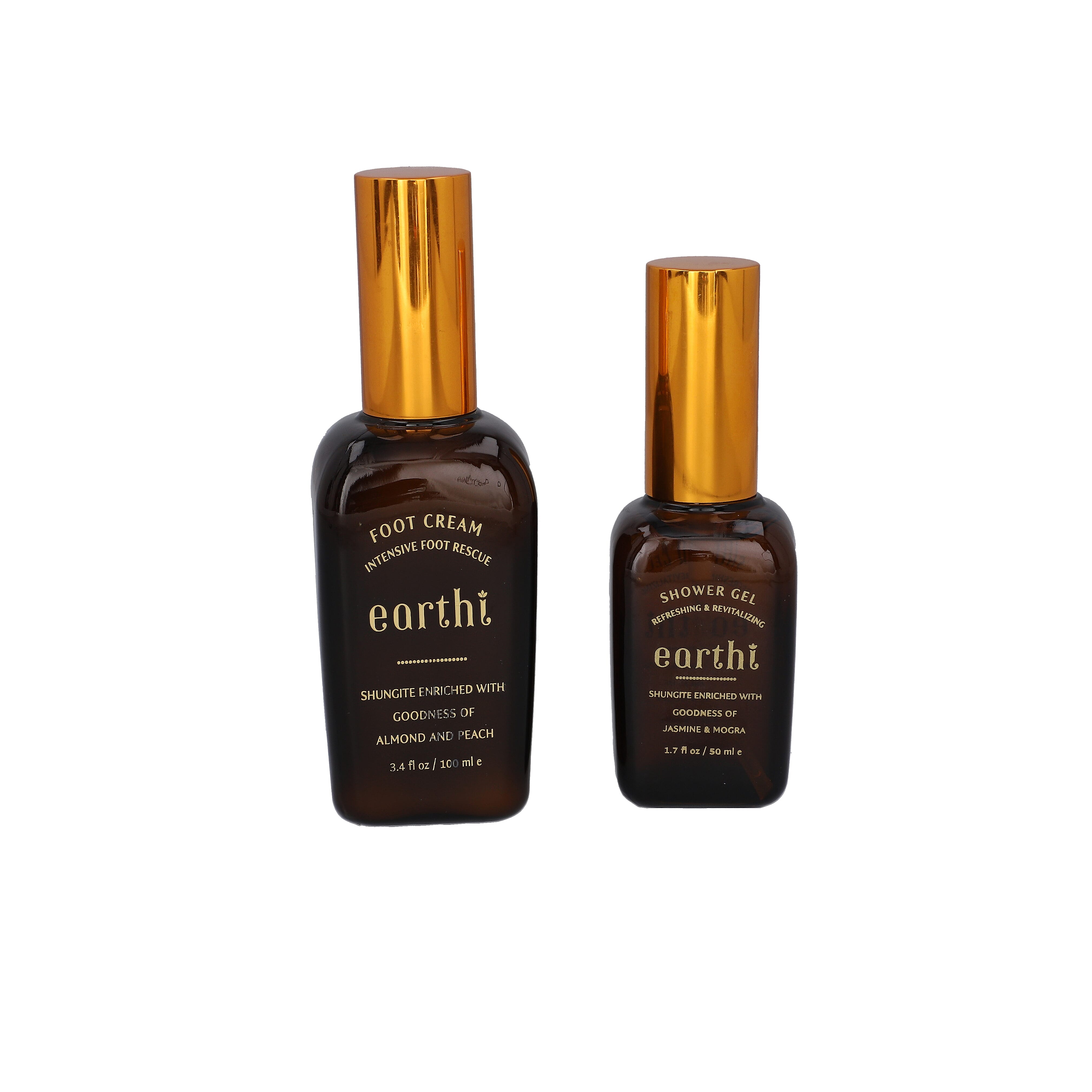 Shungite Enriched Earthi Almond and Peach Foot Cream with Complementary Jasmine and Mogra Shower Gel (100ml-50ml)