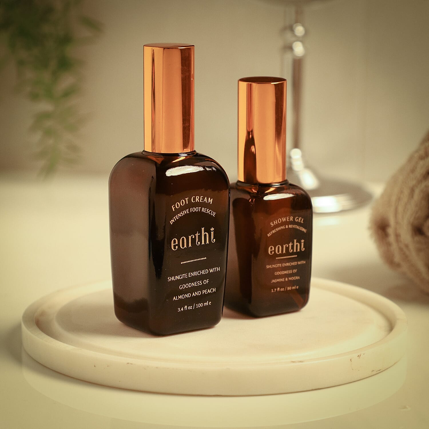 Shungite Enriched Earthi Almond and Peach Foot Cream with Complementary Jasmine and Mogra Shower Gel (100ml-50ml)