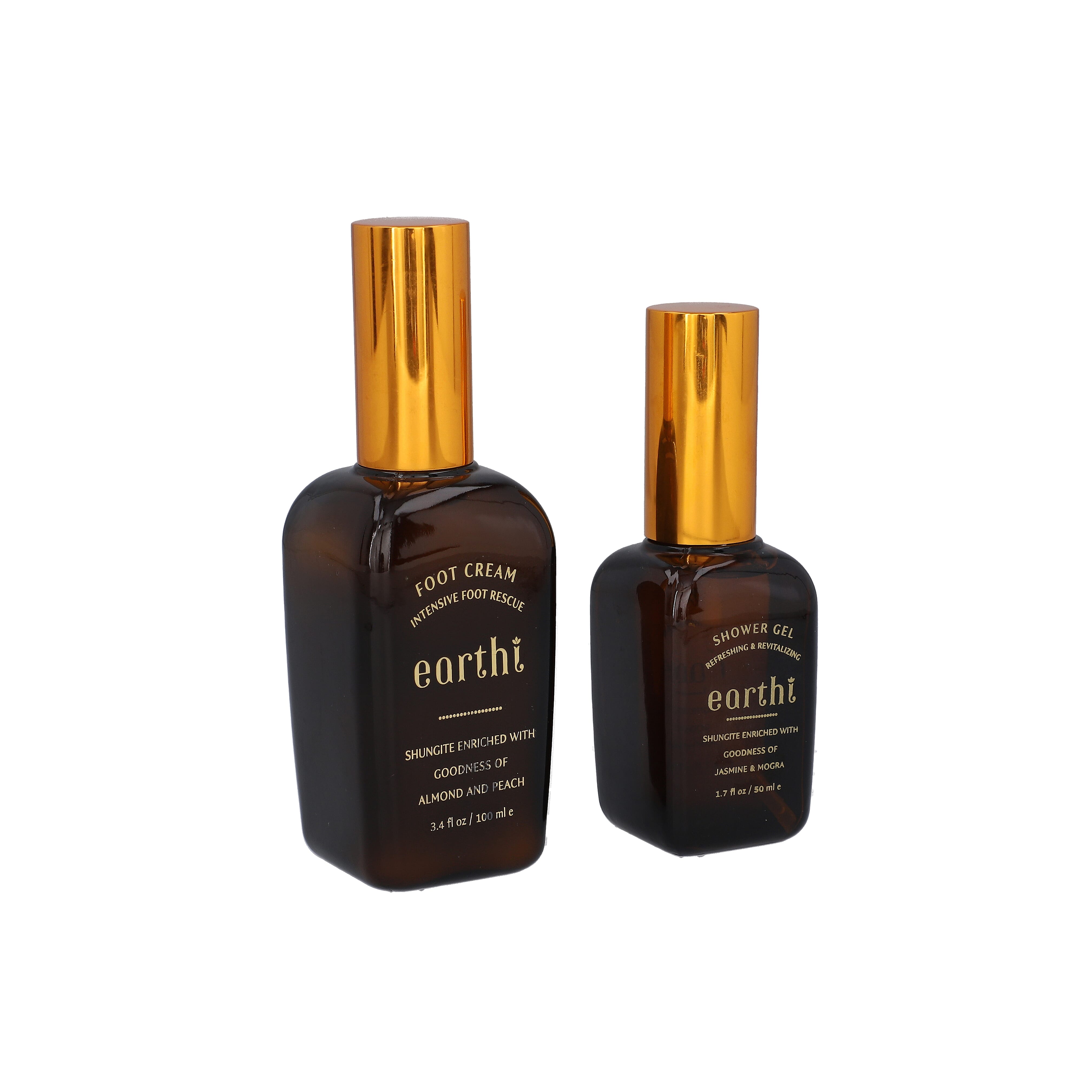 Shungite Enriched Earthi Almond and Peach Foot Cream with Complementary Jasmine and Mogra Shower Gel (100ml-50ml)