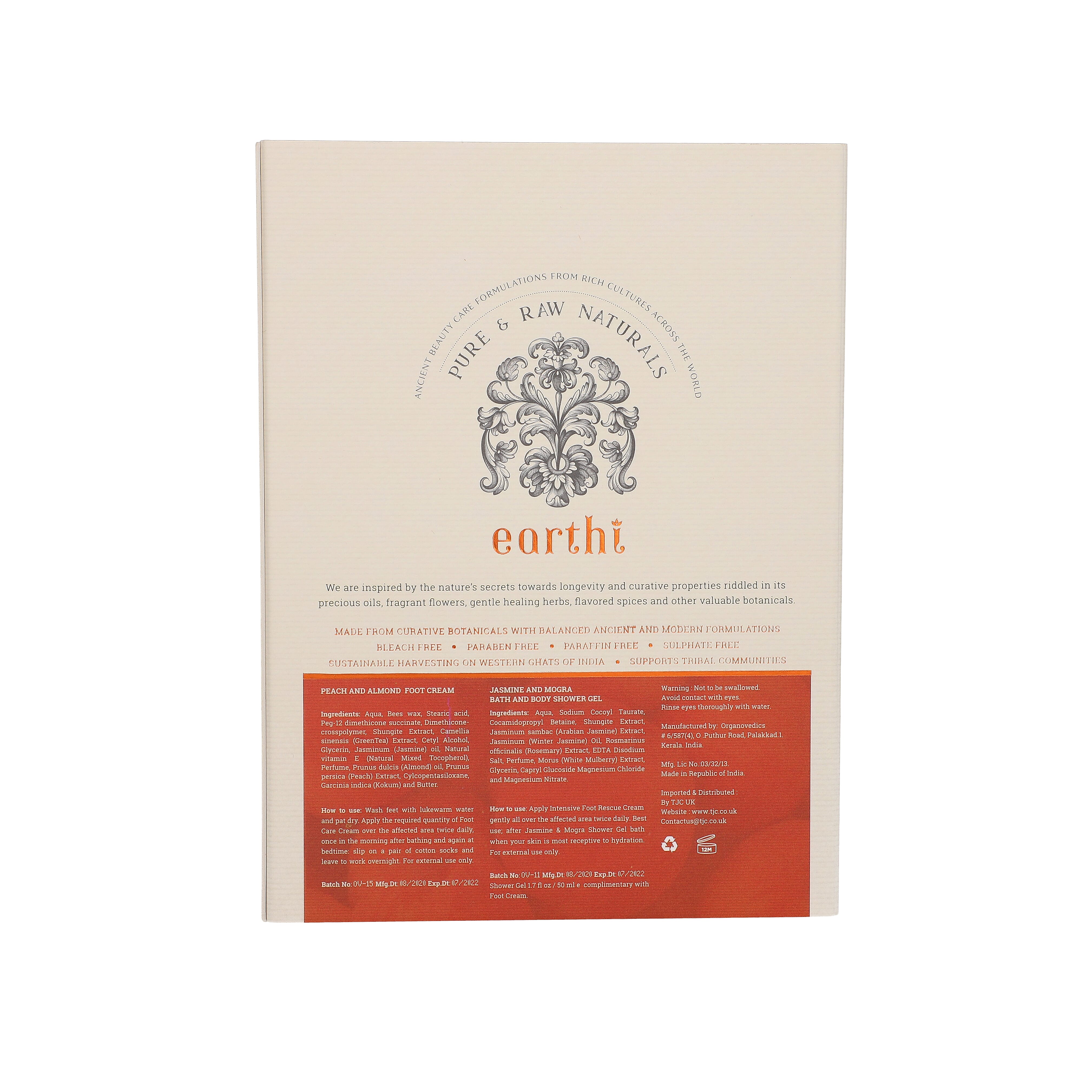 Shungite Enriched Earthi Almond and Peach Foot Cream with Complementary Jasmine and Mogra Shower Gel (100ml-50ml)