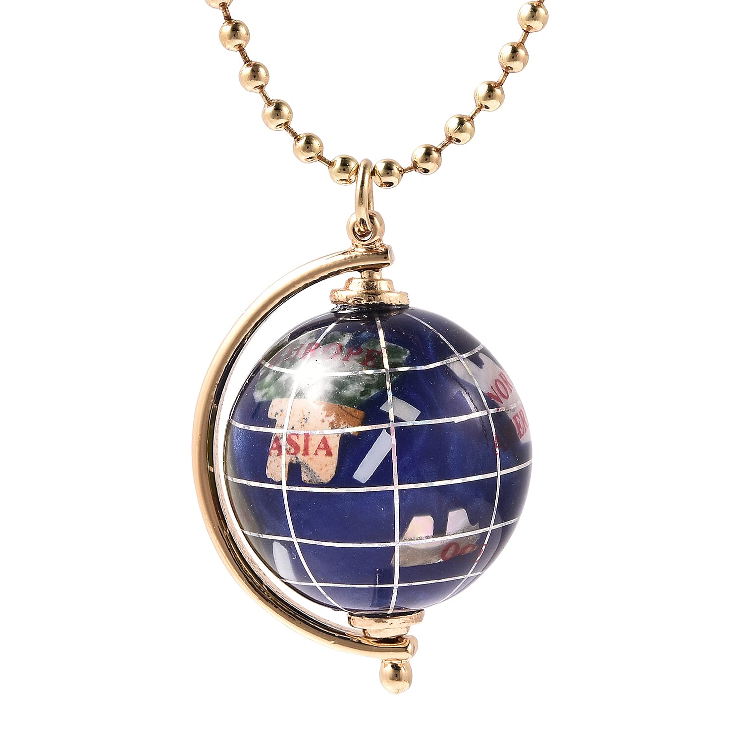 Coconut Shell,  White Shell Pearl and Multi Gemstones Globe Pendant with Chain (Size 26 with 3 inch Extender)
