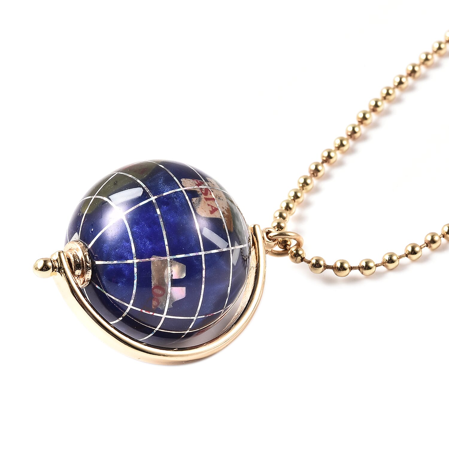Coconut Shell,  White Shell Pearl and Multi Gemstones Globe Pendant with Chain (Size 26 with 3 inch Extender)