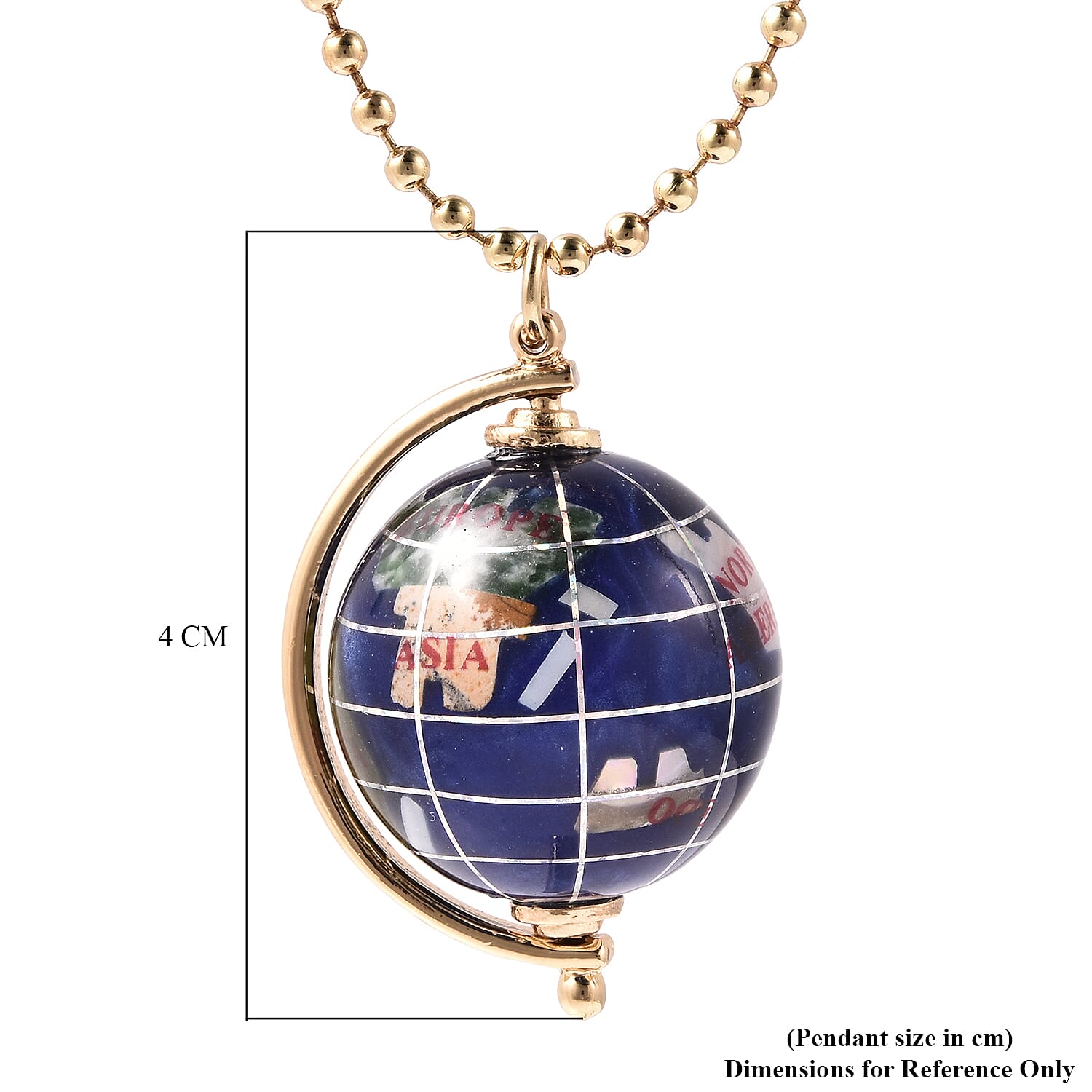 Coconut Shell,  White Shell Pearl and Multi Gemstones Globe Pendant with Chain (Size 26 with 3 inch Extender)