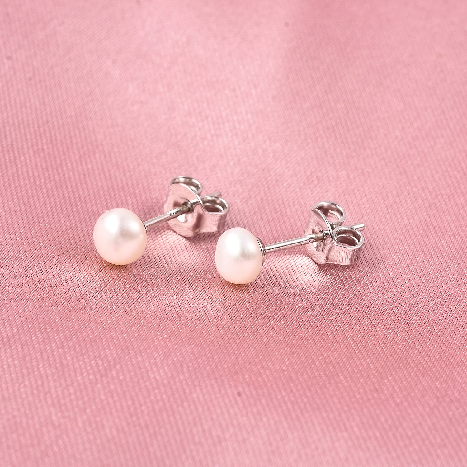 Freshwater Pearl Stud Earrings (with Push Back) in Rhodium Overlay Sterling Silver