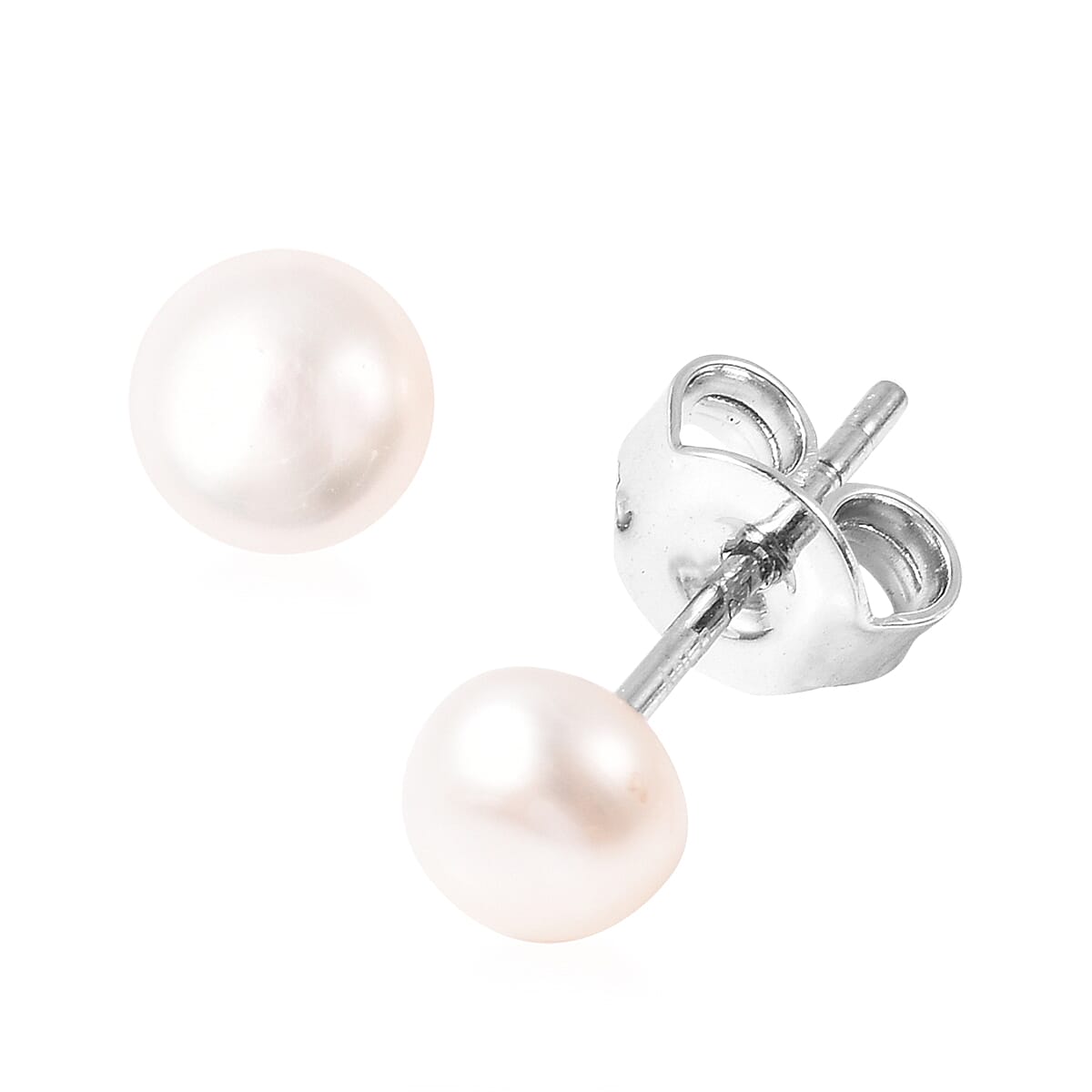 Freshwater Pearl Stud Earrings (with Push Back) in Rhodium Overlay Sterling Silver