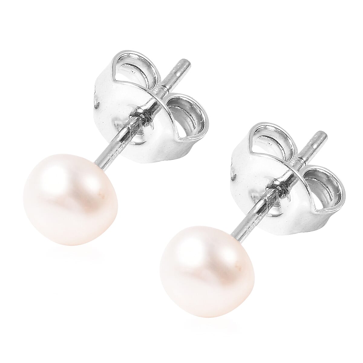 Freshwater Pearl Stud Earrings (with Push Back) in Rhodium Overlay Sterling Silver