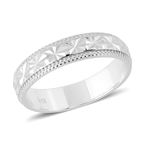 Rhodium Overlay Sterling Silver Diamond Cut Ring - 3644229 - TJC