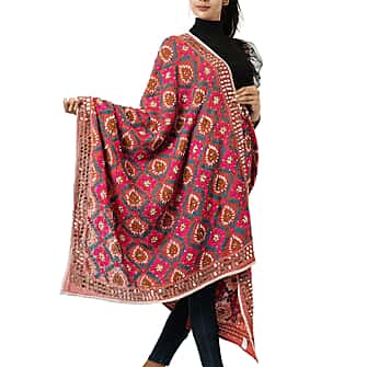 100% Viscose Indian Phulkari Embroidered Long Scarf (Size 198x88 Cm)