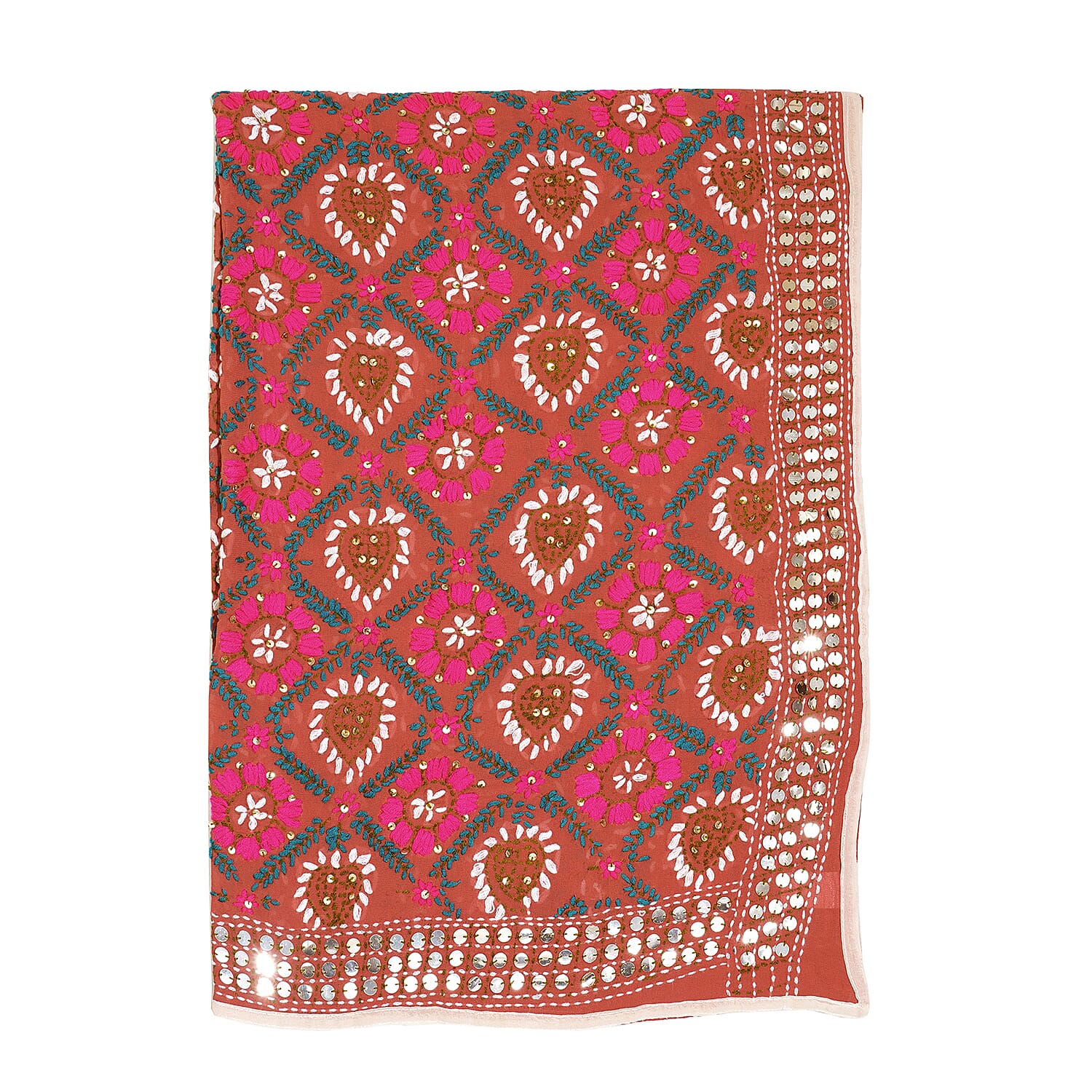 100% Viscose Indian Phulkari Embroidered Long Scarf (Size 198x88 Cm) - Maroon