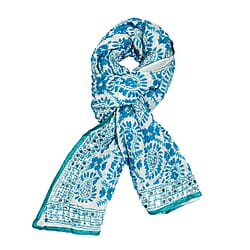 100% Viscose Indian Phulkari Embroidered Long Scarf - Blue