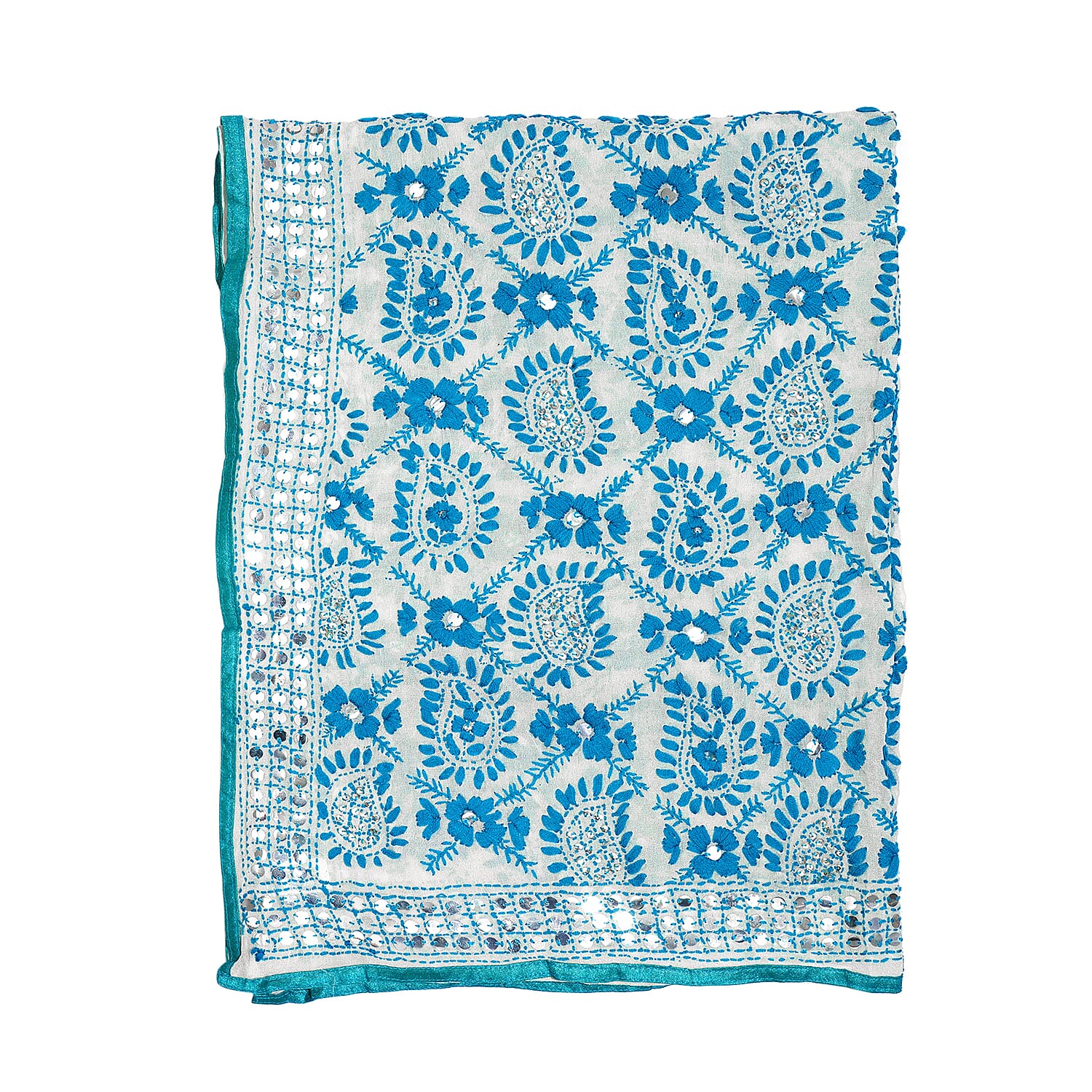 100% Viscose Indian Phulkari Embroidered Long Scarf (Size 198x88 Cm) - Blue