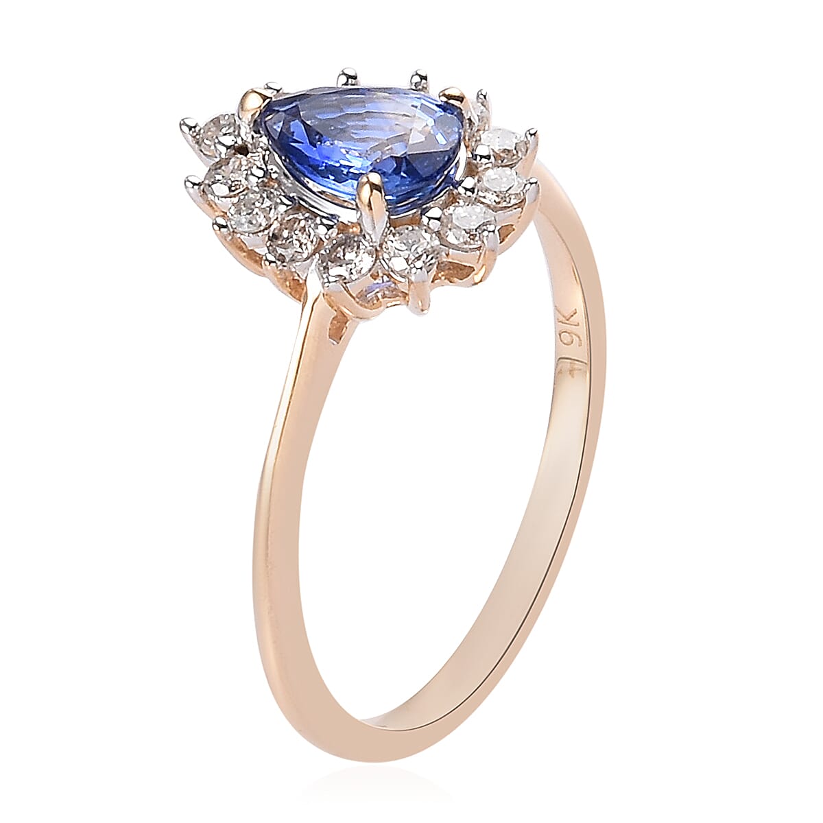 9K Yellow Gold AA Ceylon Blue Sapphire and Diamond (I3-G-H) Ring 1.00 Ct.