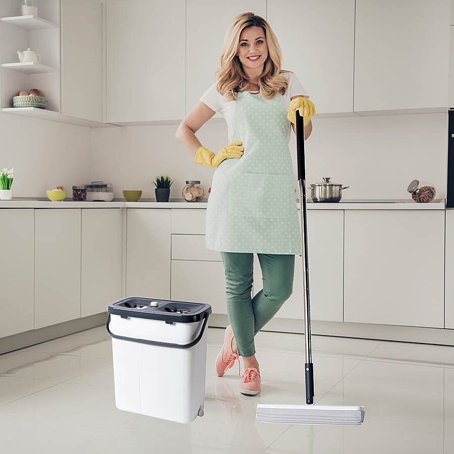 Mop (141.5x33cm) with 2 interchangeable Mop Heads and a Cleaning Bucket (35x20.3x38.4cm)