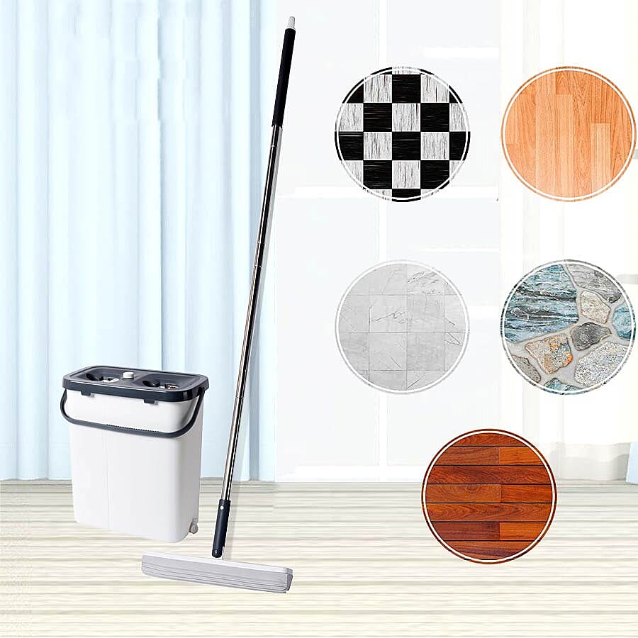 Mop (141.5x33cm) with 2 interchangeable Mop Heads and a Cleaning Bucket (35x20.3x38.4cm)