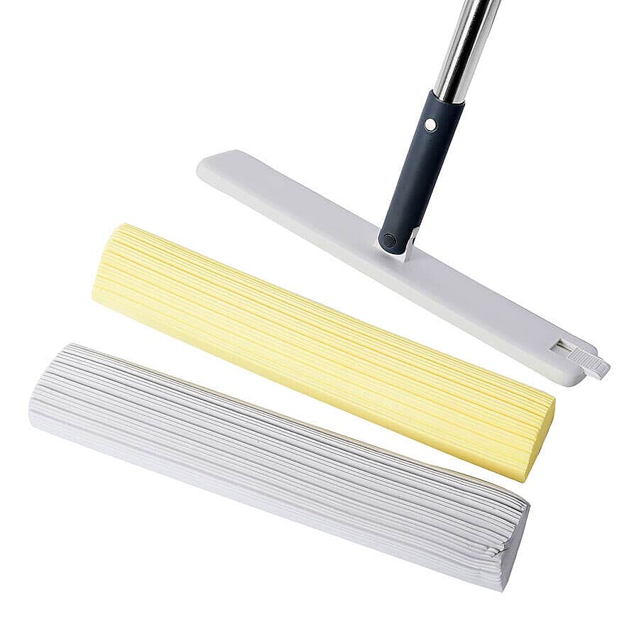 Mop (141.5x33cm) with 2 interchangeable Mop Heads and a Cleaning Bucket (35x20.3x38.4cm)