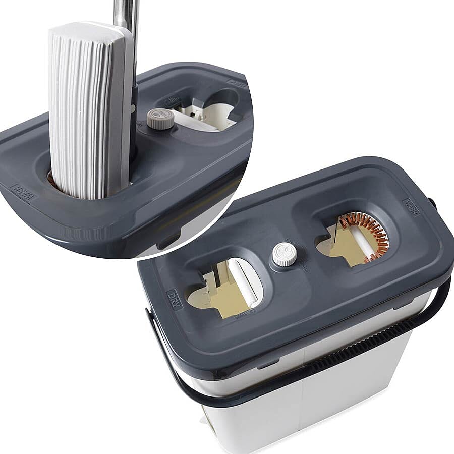 Mop (141.5x33cm) with 2 interchangeable Mop Heads and a Cleaning Bucket (35x20.3x38.4cm)