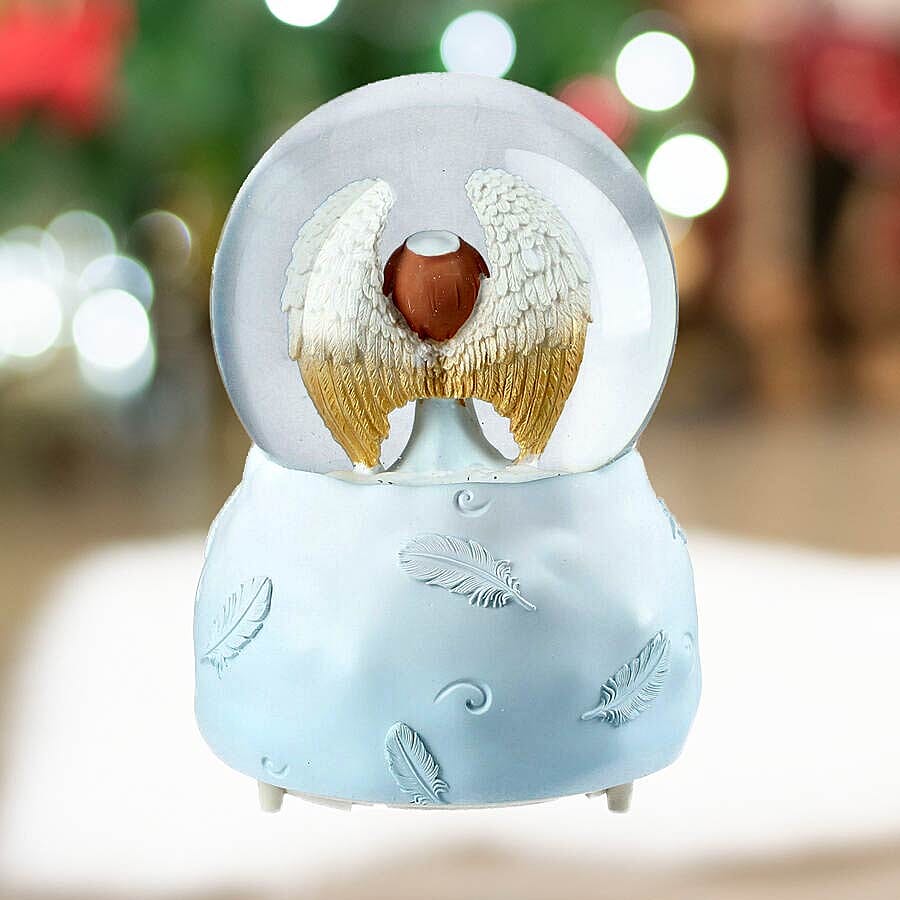 Gaurdian Angel Glass Music Ball with Auto Snowing (15x10cm) - White