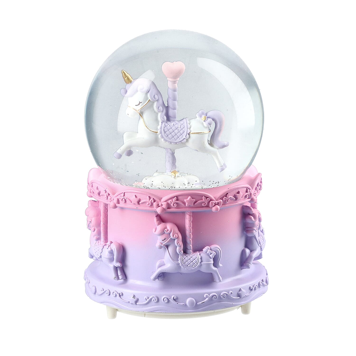 Home Decor - Musical Crystal Globe with Unicorn (Size 15x10Cm) - Pink and Purple