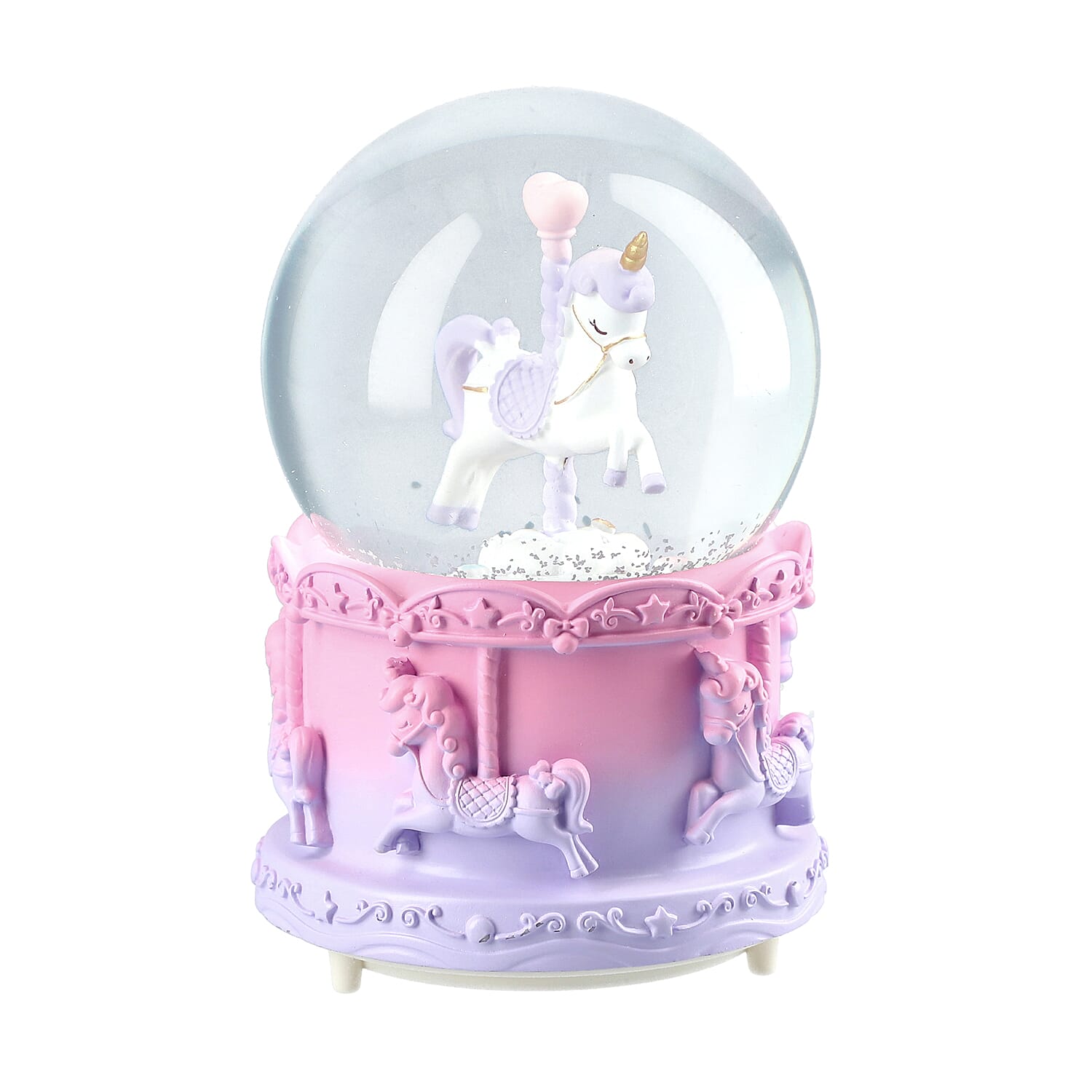 Home Decor - Musical Crystal Globe with Unicorn (Size 15x10Cm) - Pink and Purple