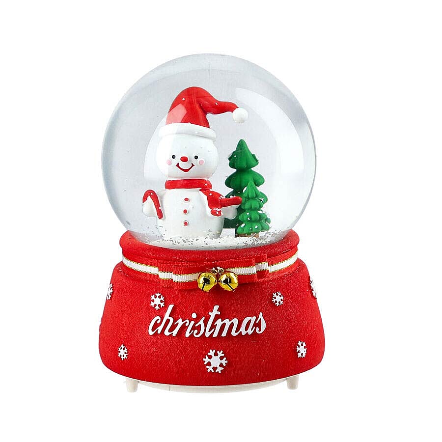 Christmas Theme Snowman and Tree Glass Music Ball with Auto Snowing (15x10cm) - Red