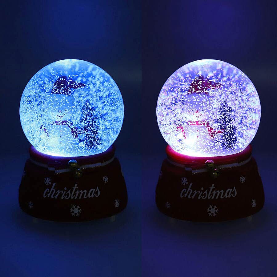 Christmas Theme Snowman and Tree Glass Music Ball with Auto Snowing (15x10cm) - Red