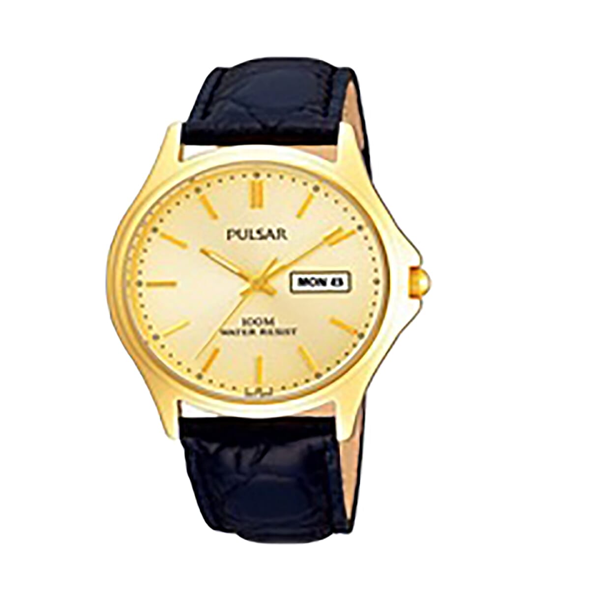 Pulsar Mens Gold Tone Champagne Dial Classic Leather Strap Watch