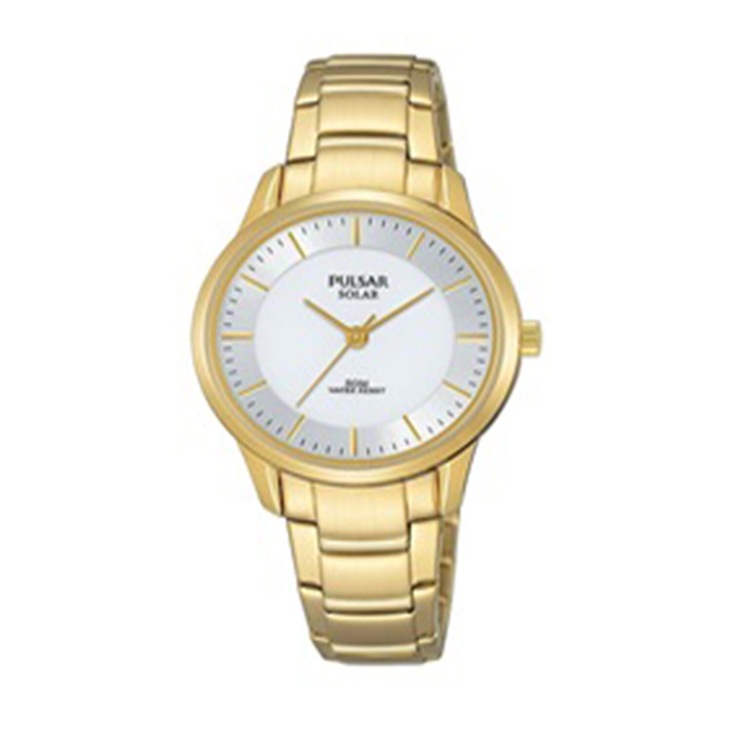 Pulsar Ladies Solar Gold Bracelet White Dial 50M Watch