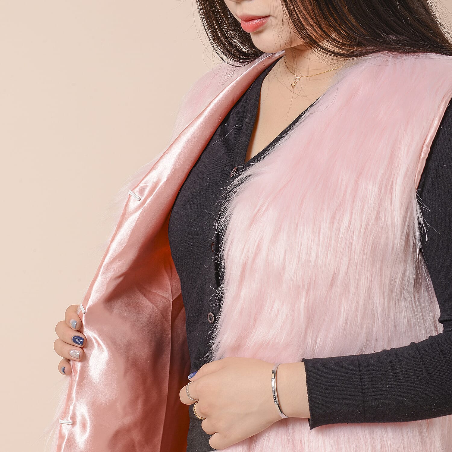 Pink Colour Faux Fur Gilet  (One Size Fits all; 50x70 Cm)