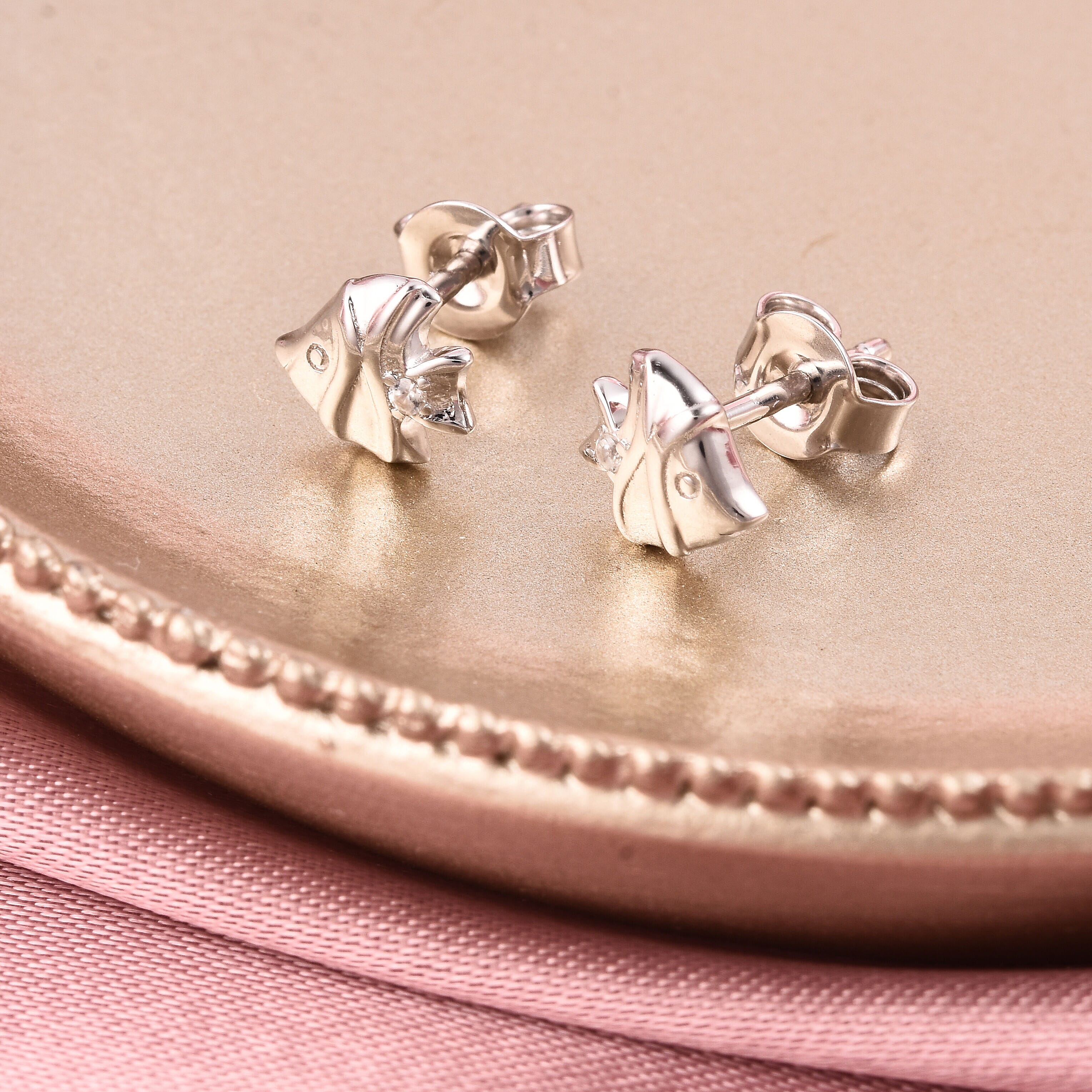 RACHEL GALLEY - Natural Cambodian Zircon Fish Stud Earrings (with Push Back) in Rhodium Overlay Sterling Silver