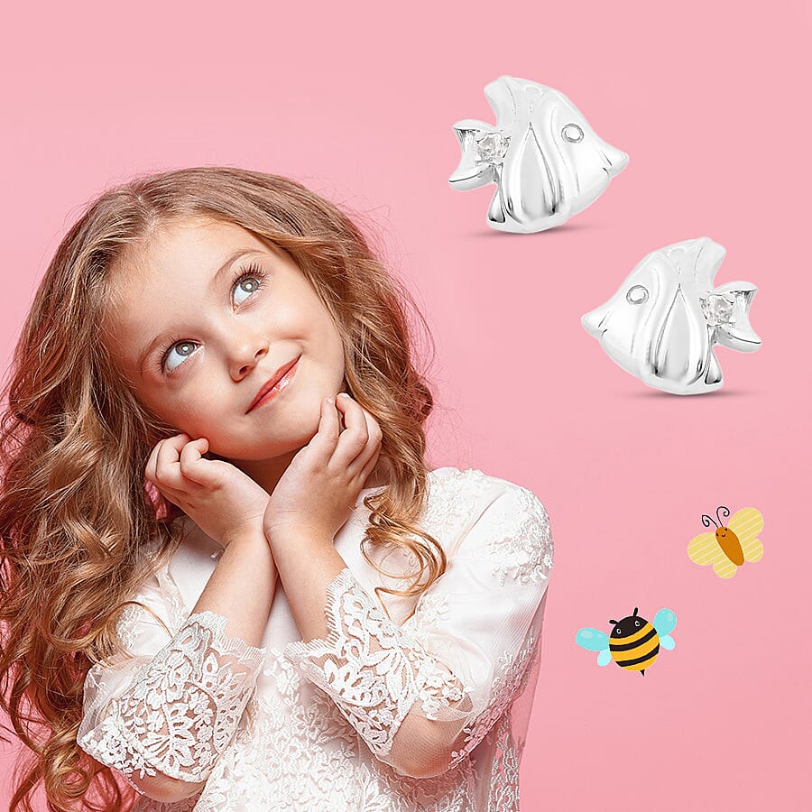 RACHEL GALLEY - Natural Cambodian Zircon Fish Stud Earrings (with Push Back) in Rhodium Overlay Sterling Silver