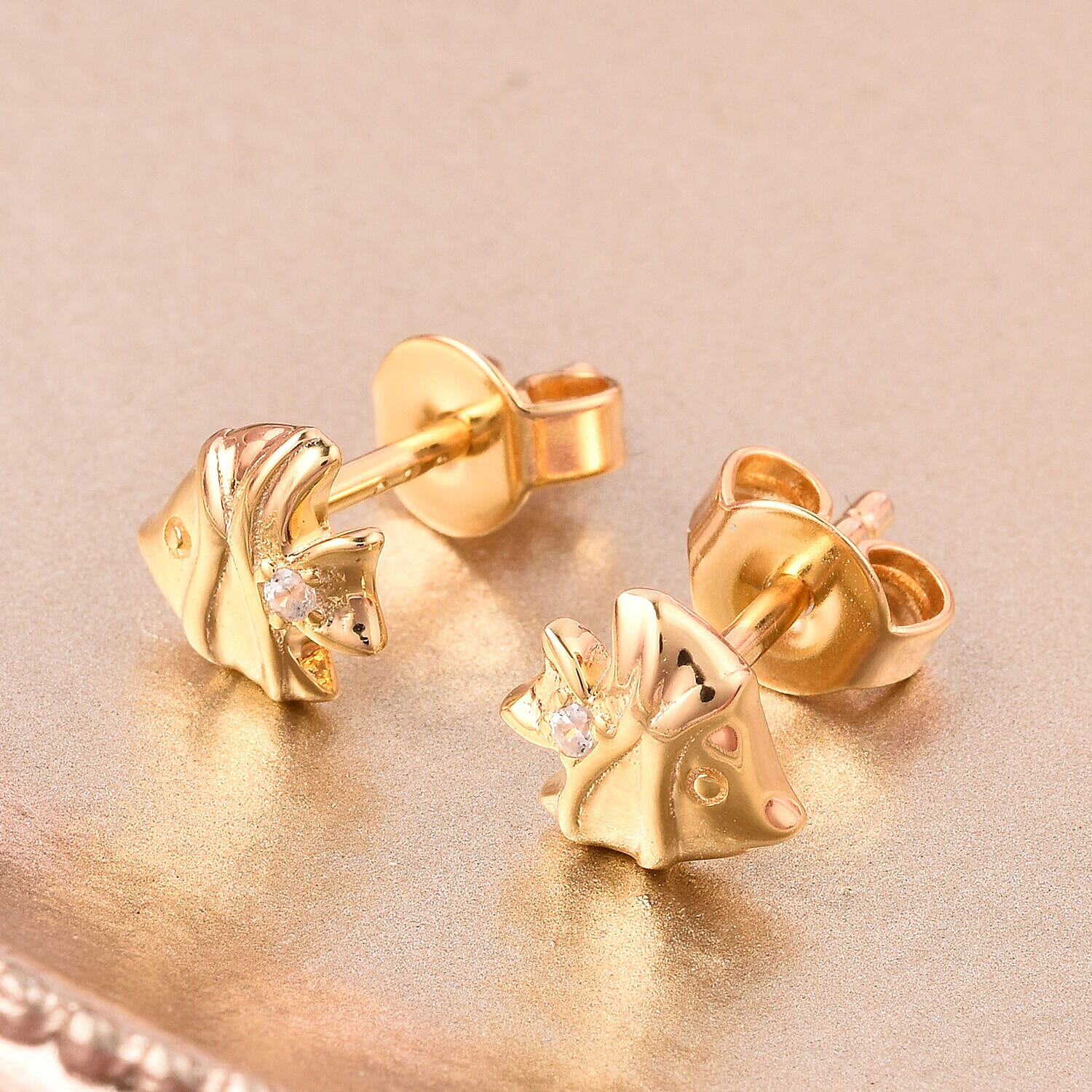 RACHEL GALLEY - Natural Cambodian Zircon Fish Stud Earrings (with Push Back) in Yellow Gold Overlay Sterling Silver
