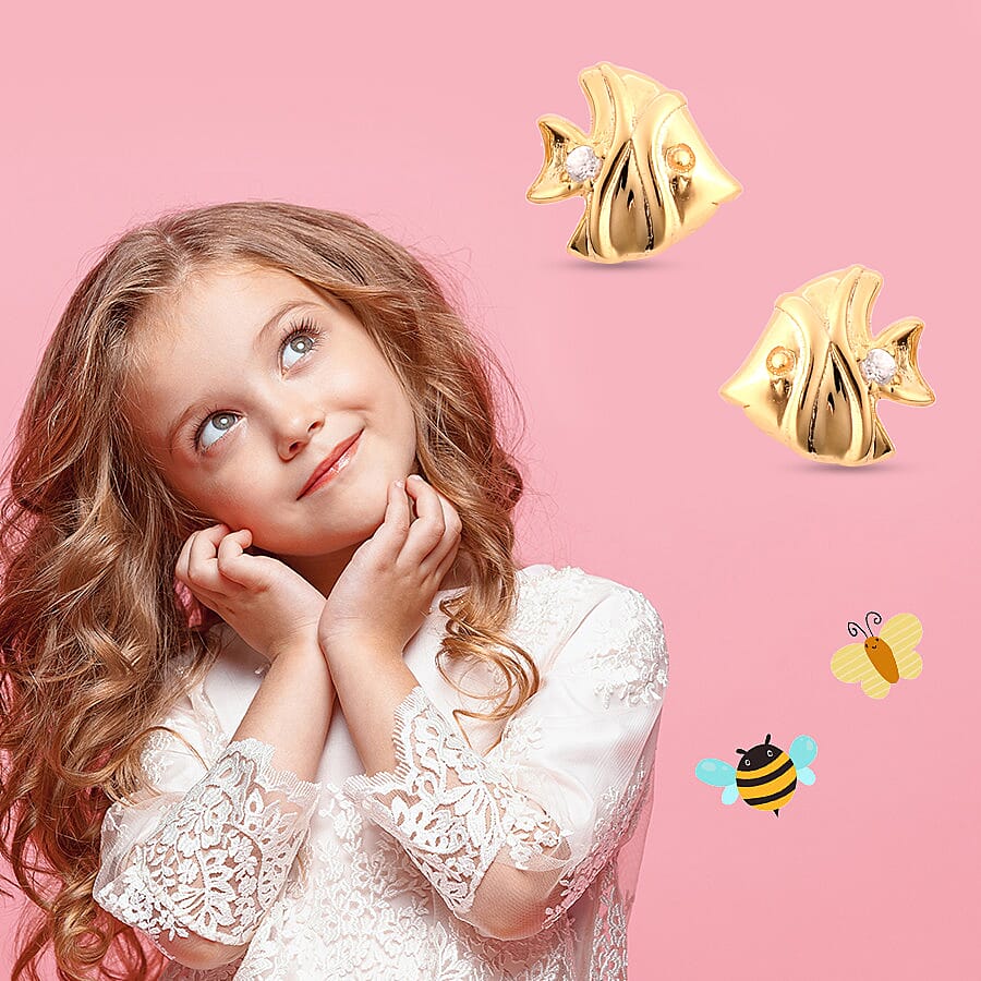 RACHEL GALLEY - Natural Cambodian Zircon Fish Stud Earrings (with Push Back) in Yellow Gold Overlay Sterling Silver