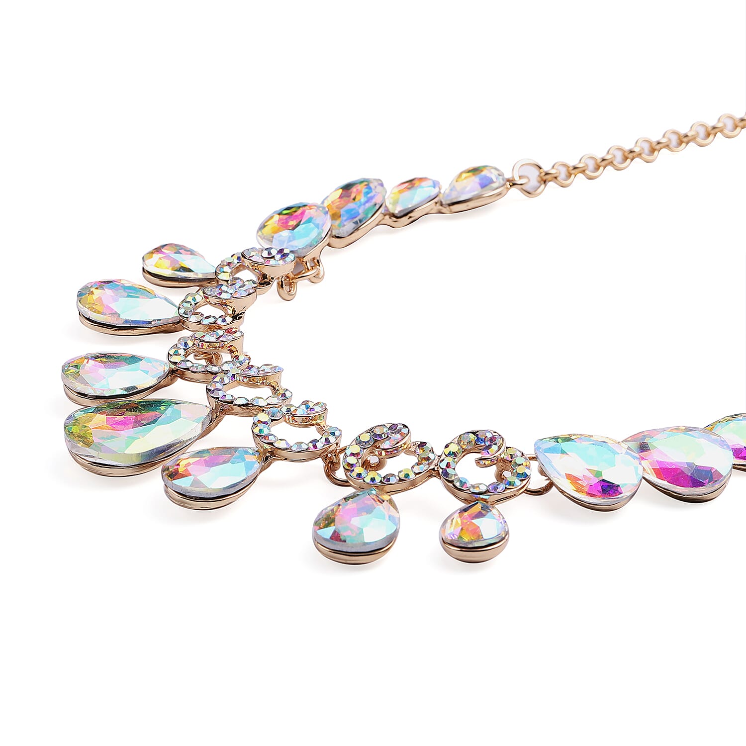 2 Piece Set - Simulated Mercury Mystic Topaz and Simulated White Mystic Crystal Necklace (Size 20 with 2 inch Extender) and Hook Earrings in Gold Tone