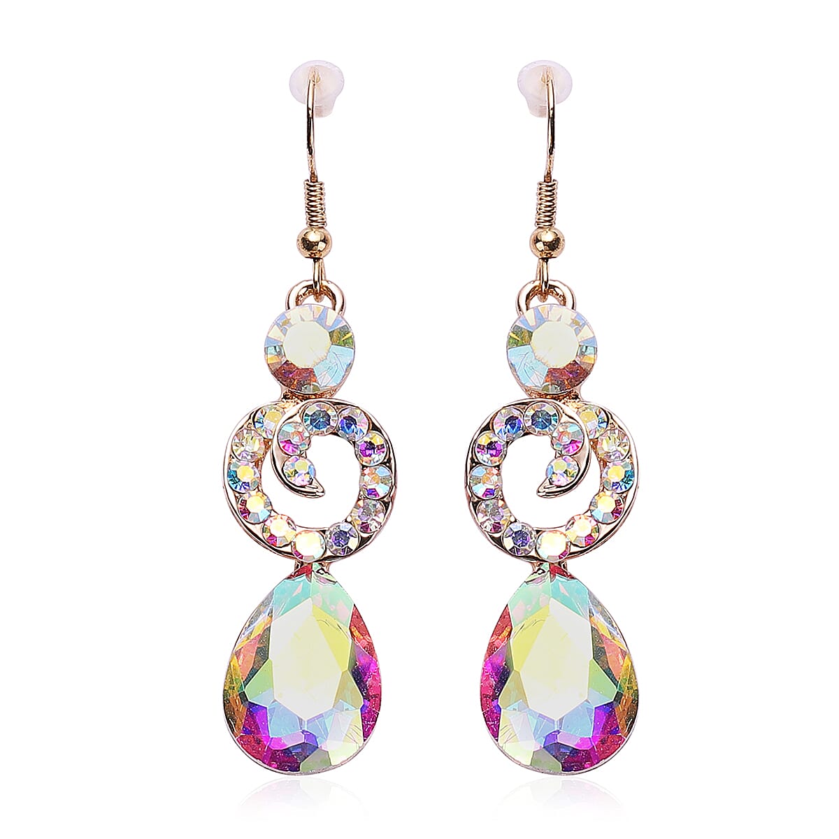 2 Piece Set - Simulated Mercury Mystic Topaz and Simulated White Mystic Crystal Necklace (Size 20 with 2 inch Extender) and Hook Earrings in Gold Tone