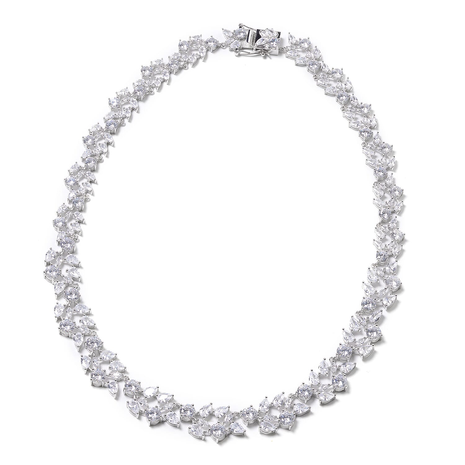 Lustro Stella Simulated Diamond Necklace (Size 18) in Rhodium Overlay Sterling Silver, Silver Wt. 38.90 Gms
