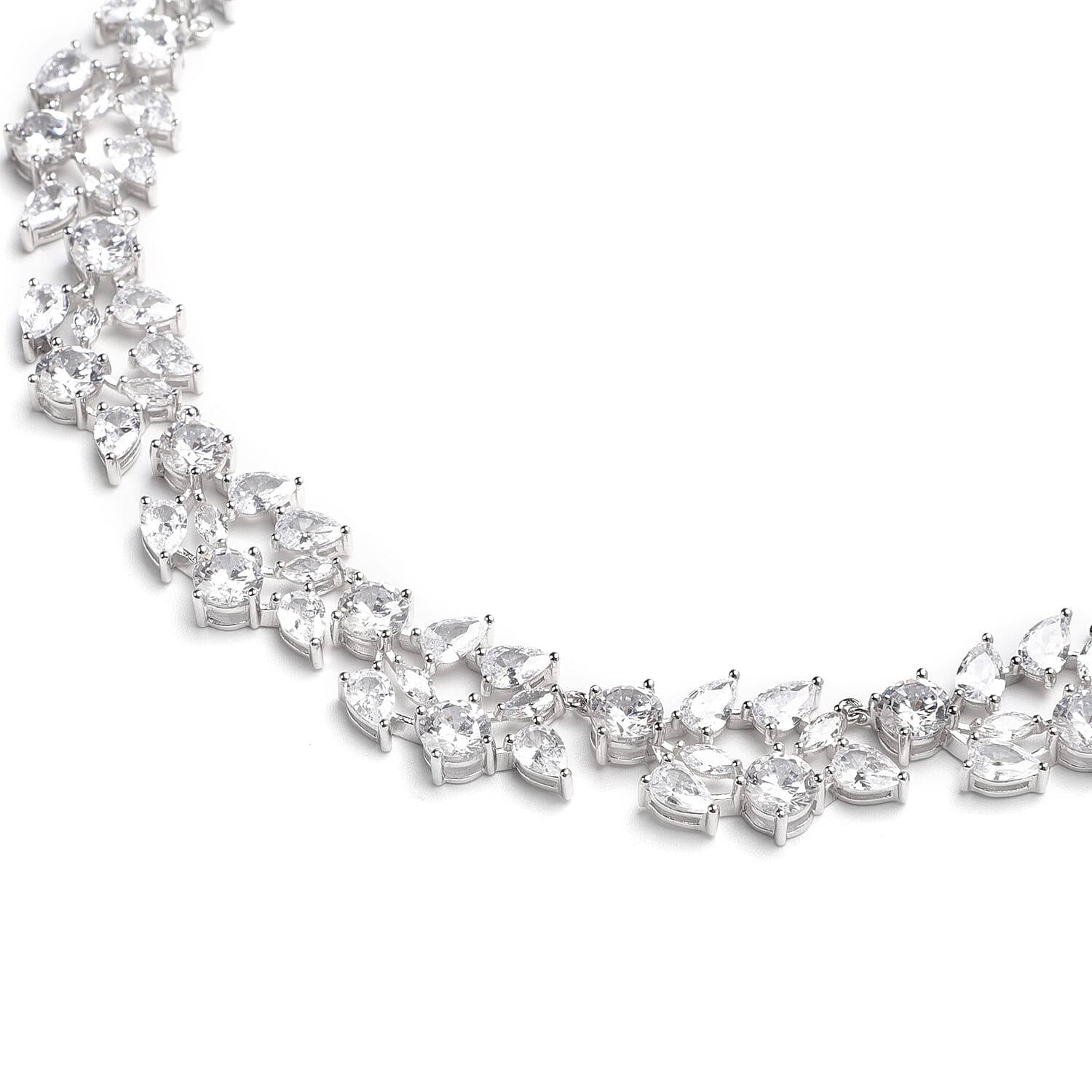 Lustro Stella Simulated Diamond Necklace (Size 18) in Rhodium Overlay Sterling Silver, Silver Wt. 38.90 Gms