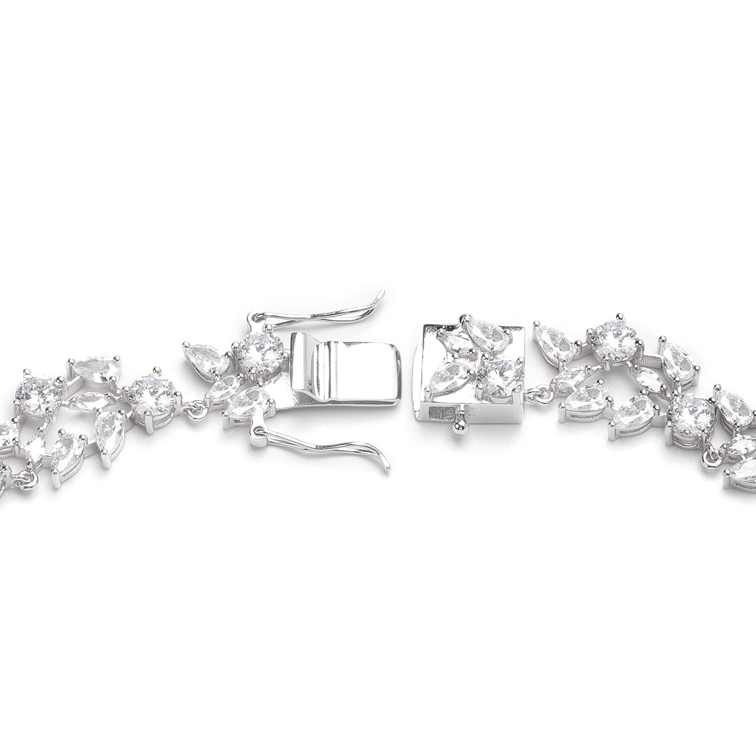 Lustro Stella Simulated Diamond Necklace (Size 18) in Rhodium Overlay Sterling Silver, Silver Wt. 38.90 Gms