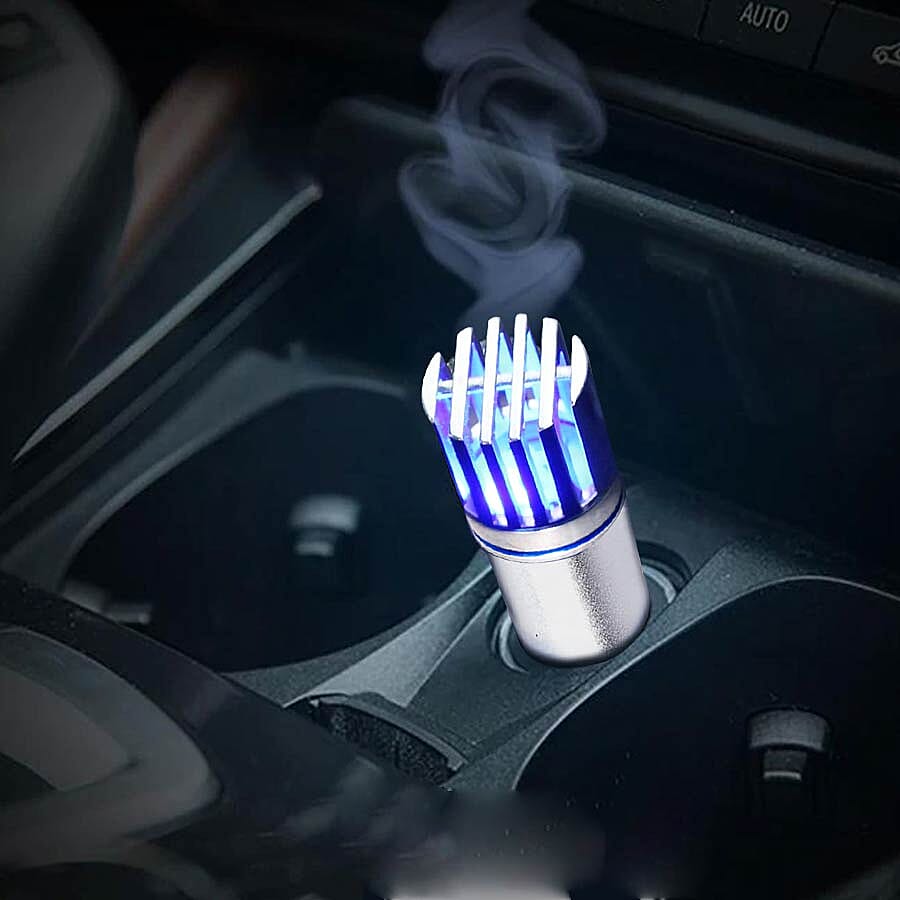 2-in-1 Car Air Purifier with USB Car Charger (11.7x11.7x2.5cm) - Grey