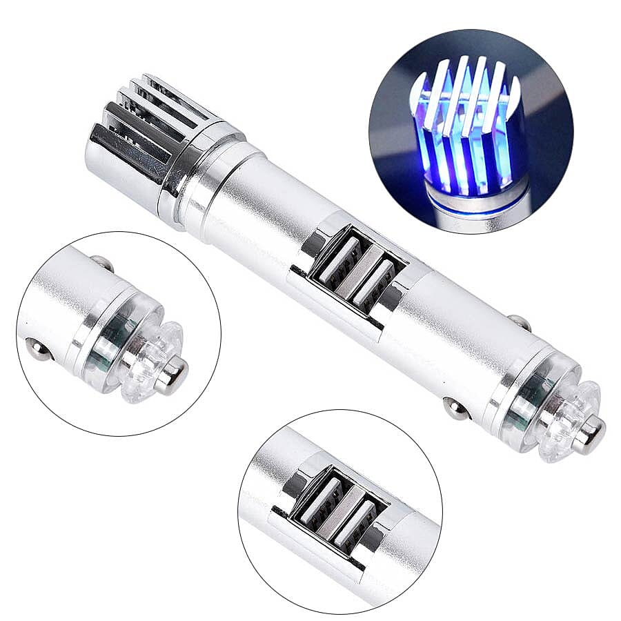 2-in-1 Car Air Purifier with USB Car Charger (11.7x11.7x2.5cm) - Grey