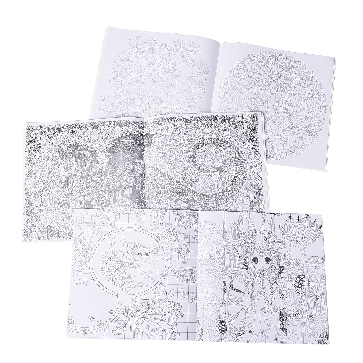 Set of 7 - Six Colouring Books with a Box of 24pcs Crayons (Fairy Tales and Magical Dreams, Secret Garden and Enchanted Forest)