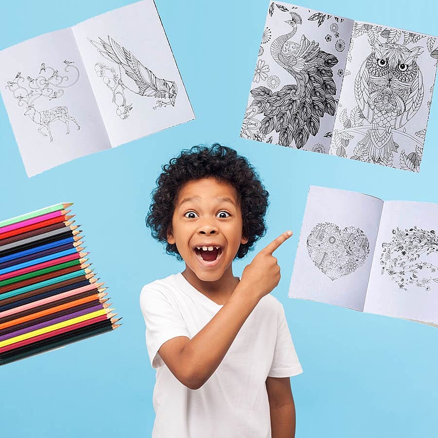 Set of 7 - Six Colouring Books with a Box of 24pcs Crayons (Lost Ocean, The Enchated Forest and Secret Garden)