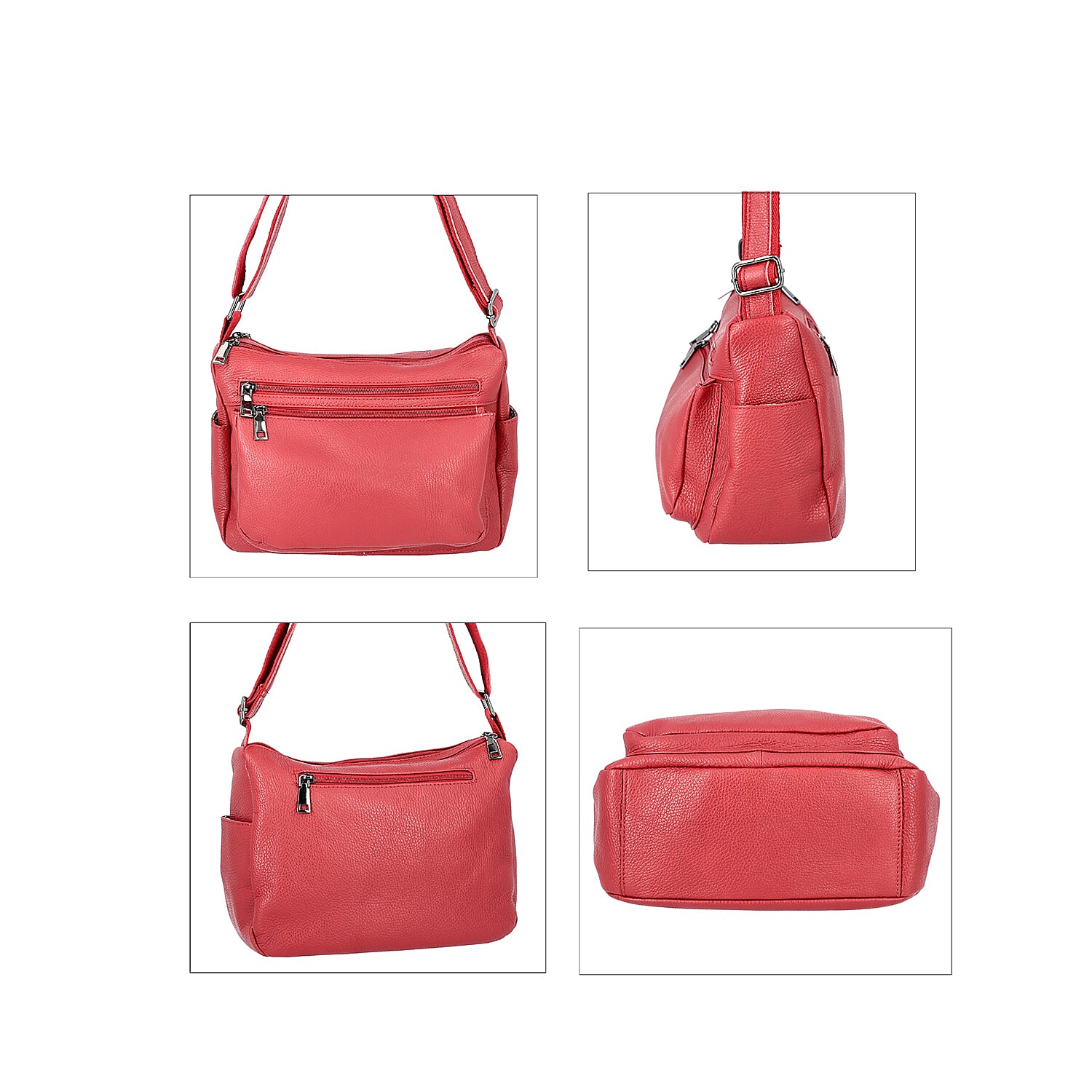 100% Genuine Leather Multiple Pocket Crossbody Bag with Zipper Closure & Adjustable Shoulder Strap (Size 28x23x10 Cm) - Burgundy