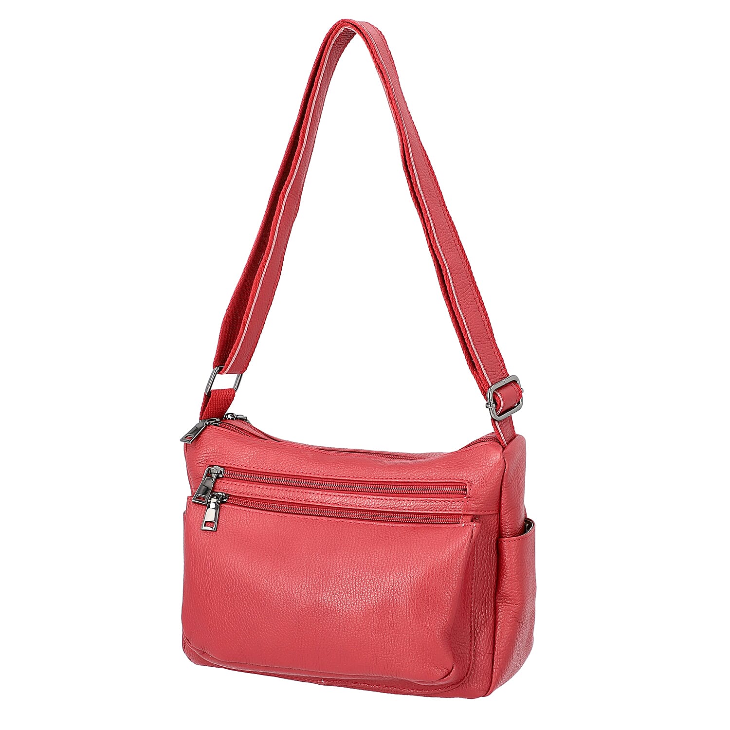 100% Genuine Leather Multiple Pocket Crossbody Bag with Zipper Closure & Adjustable Shoulder Strap (Size 28x23x10 Cm) - Burgundy