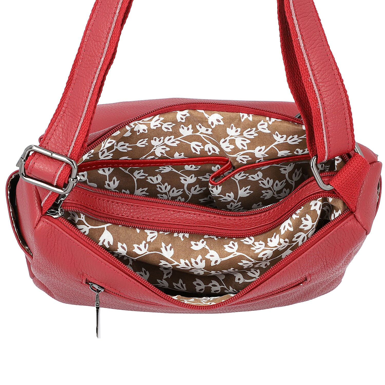 100% Genuine Leather Multiple Pocket Crossbody Bag with Zipper Closure & Adjustable Shoulder Strap (Size 28x23x10 Cm) - Burgundy