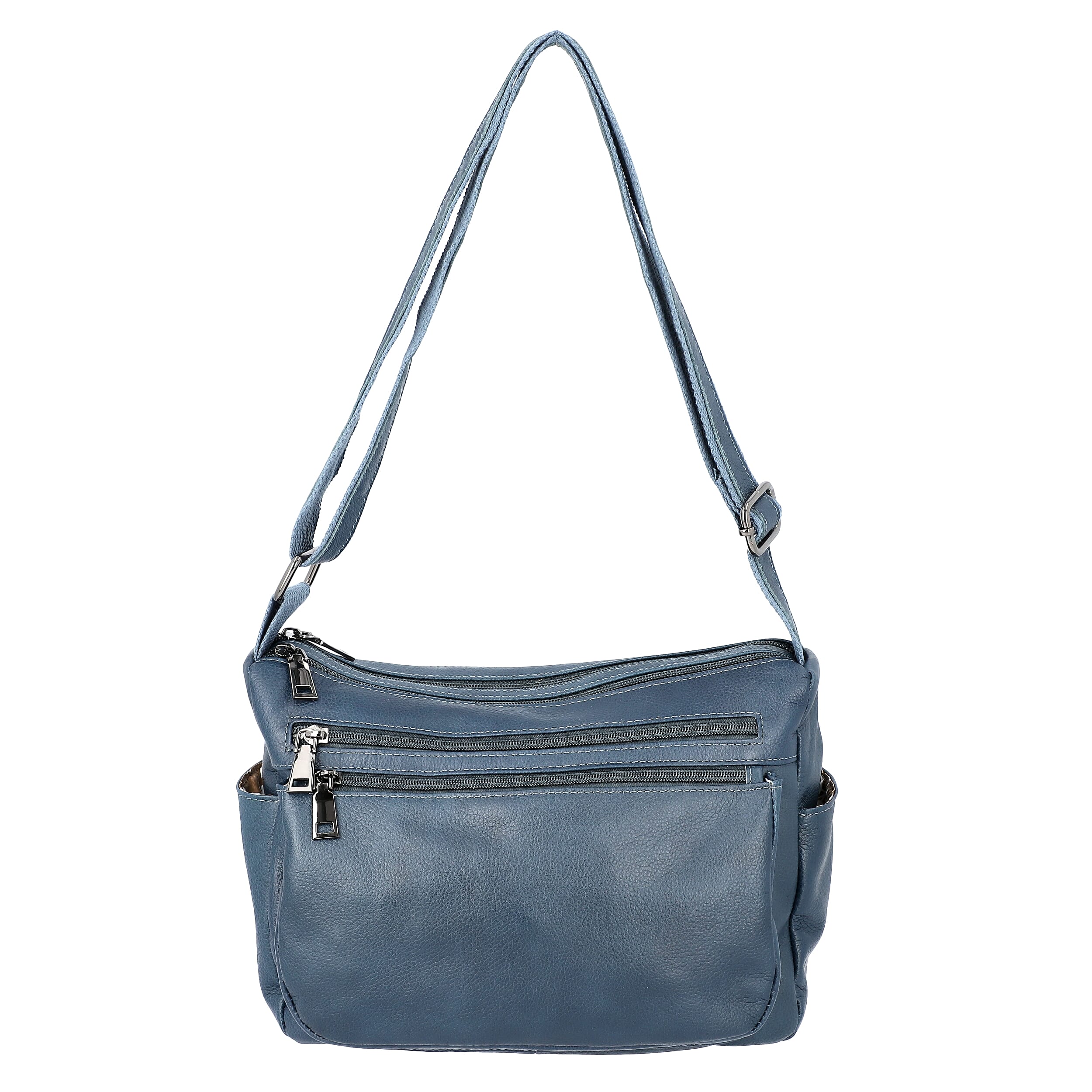 100% Genuine Leather Multiple Pocket Crossbody Bag with Zipper Closure & Adjustable Shoulder Strap (Size 28x23x10 Cm) - Teal Blue