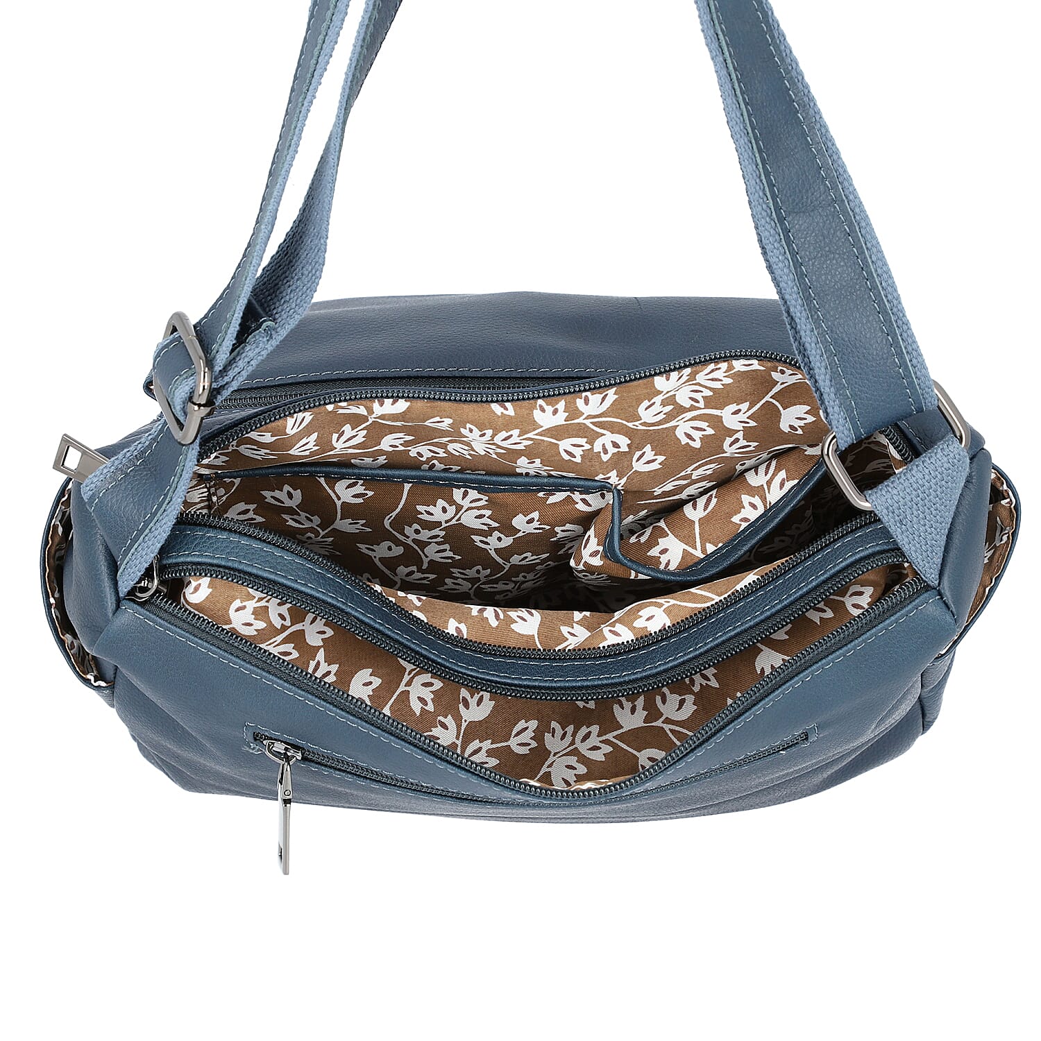 100% Genuine Leather Multiple Pocket Crossbody Bag with Zipper Closure & Adjustable Shoulder Strap (Size 28x23x10 Cm) - Teal Blue