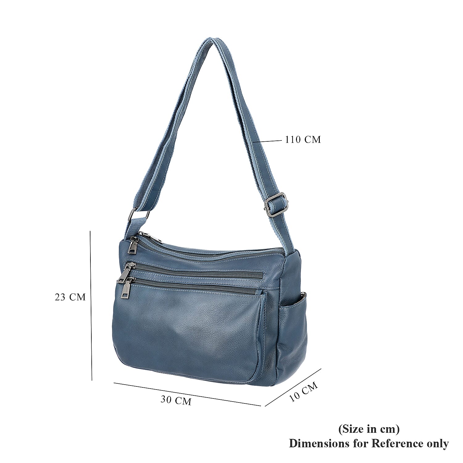 100% Genuine Leather Multiple Pocket Crossbody Bag with Zipper Closure & Adjustable Shoulder Strap (Size 28x23x10 Cm) - Teal Blue