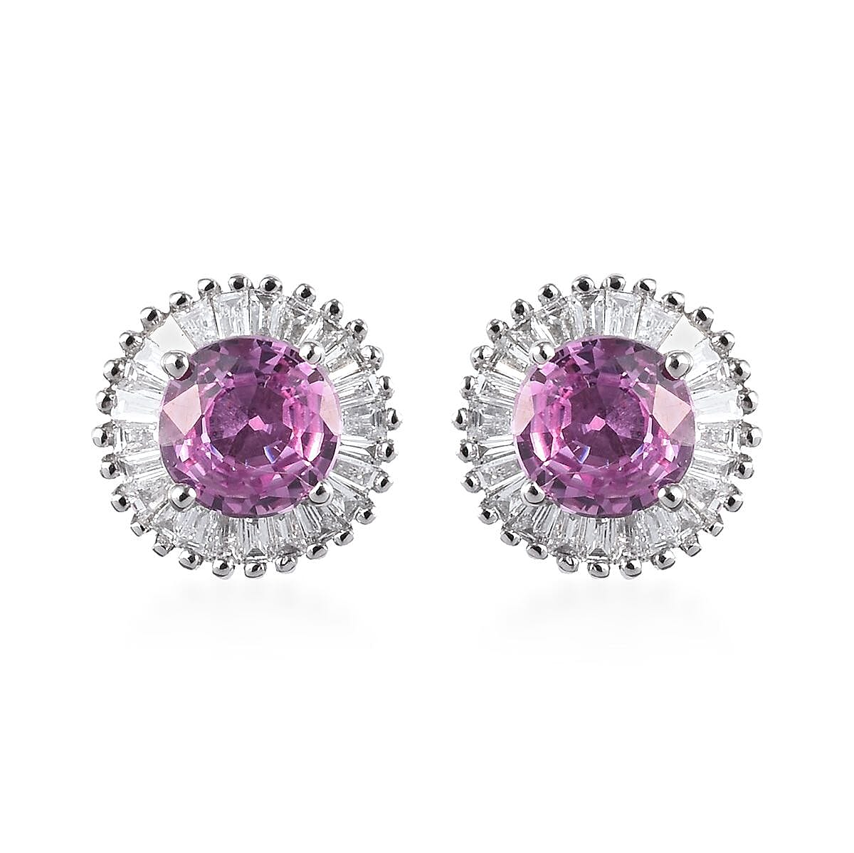RHAPSODY 950 Platinum AAAA Madagascar Pink Sapphire and Diamond (VS-E-F) Stud Earrings (with Screw Back) 1.40 Ct.