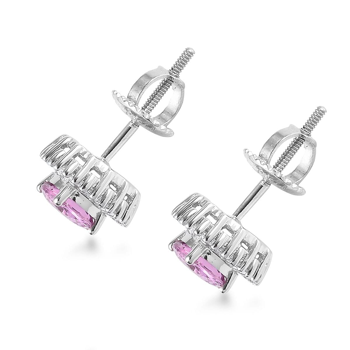 RHAPSODY 950 Platinum AAAA Madagascar Pink Sapphire and Diamond (VS-E-F) Stud Earrings (with Screw Back) 1.40 Ct.
